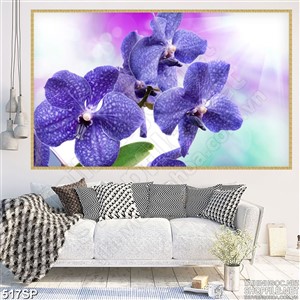 Tranh nhành lan tím và bướm