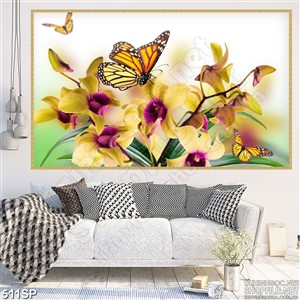 Tranh spa nhành lan vàng và bướm