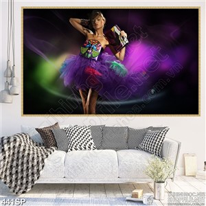 Tranh 3D khói tím và cô gái