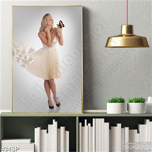Tranh spa cô gái và bướm hoa