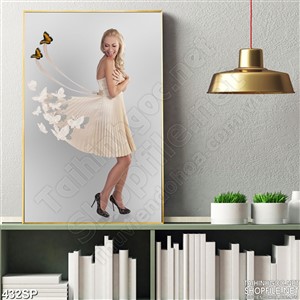 Tranh in 3D cô gái và bướm