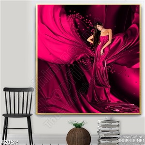 Tranh 3D nghệ thuật cô gái váy hồng