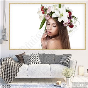 Tranh spa cô gái bên nhành hoa