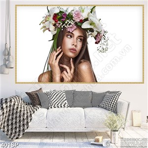 Tranh cô gái đội hoa lili