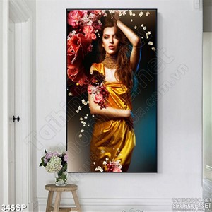 Tranh 3D cô gái nghệ thuật phủ sơn