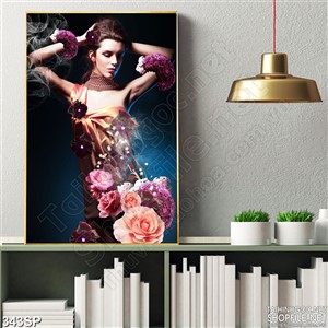 Tranh in wall cô gái và hoa hồng