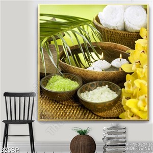 Tranh hoa lan vàng in kính spa