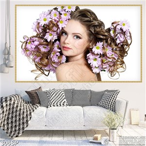 Tranh đẹp cô gái cuộn tóc cùng hoa cúc