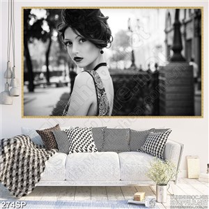 Tranh nghệ thuật đen trắng cô gái paris