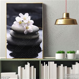 Tranh in uv cành đào bên dòng nước