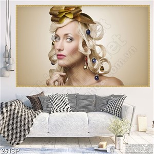 Tranh cô gái tóc vàng in wall