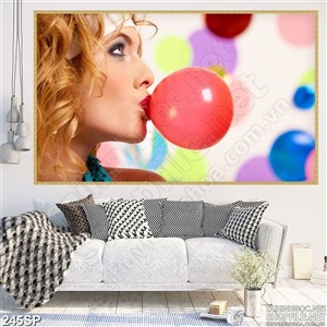 Tranh đẹp cô gái thổi bong bóng