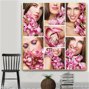Tranh ghép đẹp spa cô gái và hoa lan