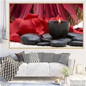 Tranh spa hoa hồng đỏ và nến