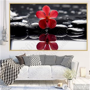 Tranh đẹp hoa lan đỏ in tường spa