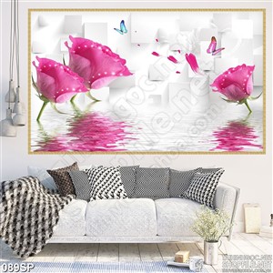 Tranh in gạch hoa hồng và bướm