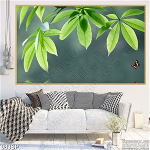 Tranh in lá xanh chồi non