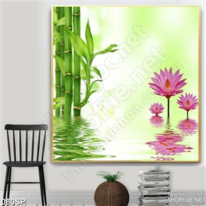 Tranh in tường đẹp mắt cành trúc in bóng nước