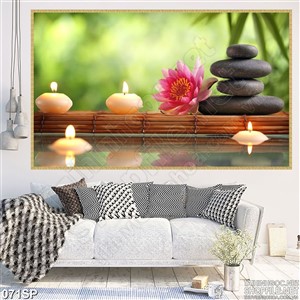 Tranh spa thiên nhiên đá cuội đen massage