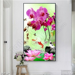 Tranh khổ dọc hoa lan hồng mới nhất