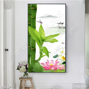 Tranh đẹp lá trúc và hoa sen