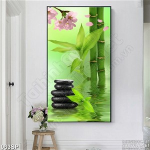 Tranh khổ dọc psd trúc và hoa đào