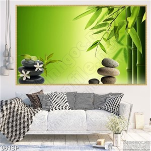 Tranh spa cành trúc đẹp và đá cuội