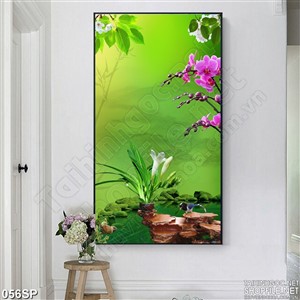 Tranh spa hoa lan và hoa mai trắng đẹp