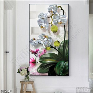 Tranh khổ dọc hoa lan 3D in tường