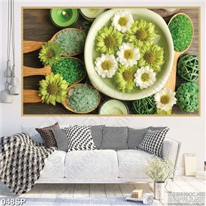 Tranh spa hoa cúc xanh đẹp và cốm