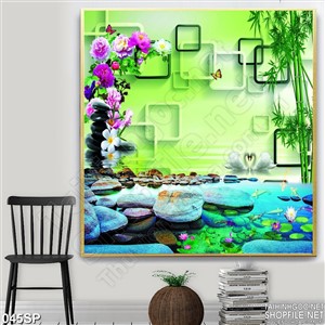 Tranh in spa cảnh đẹp trúc và hoa mẫu đơn