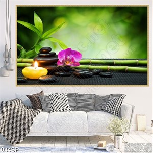 Tranh thiên nhiên hoa lan hồng và nến  vàng