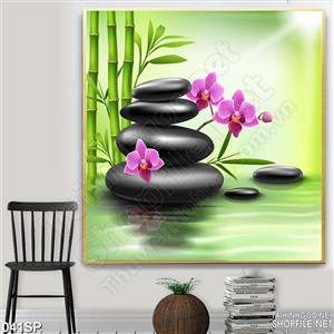 Tranh spa hoa lan và đá đen đẹp