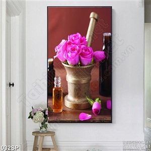 Tranh hoa lan tím in tường spa