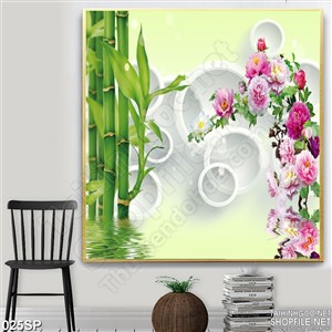 Tranh spa hoa mẫu đơn và trúc đẹp