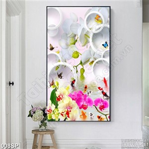 Tranh khổ dọc hoa lan trắng đẹp
