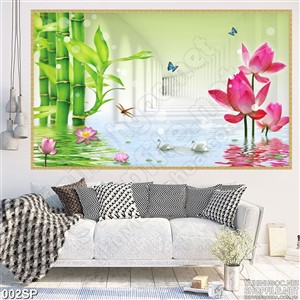 Tranh in spa thiên nga và hoa sen hồng