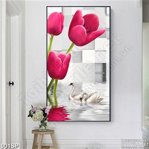 Tranh spa khổ dọc hoa tulip hồng