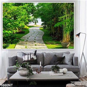 Tranh con đường giữa hàng cây