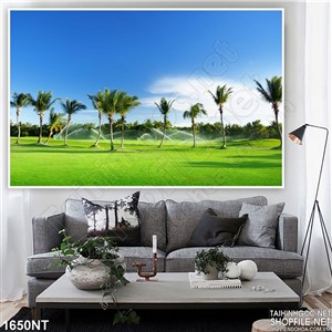 Tranh hàng dừa trên thảm cỏ