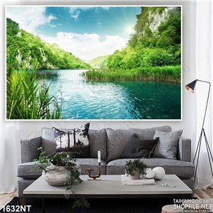 Tranh hồ nước bên vách núi