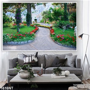 Tranh khu vườn hoa đỏ