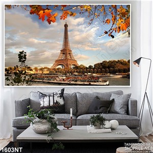 Tranh tháp effen bên tán lá đỏ