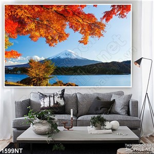 núi phú sĩ dưới tán lá phong