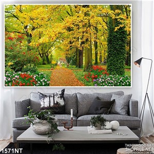 Tranh con đường cây và hoa