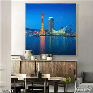 Tranh tòa nhà bên bờ biển