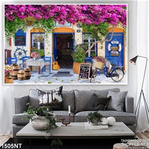 Tranh ngôi nhà nhỏ đầy hoa