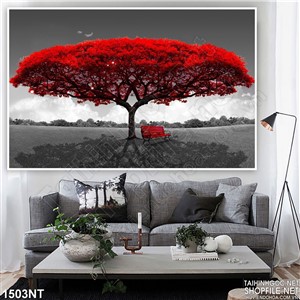 Tranh cây sồi đỏ in uv