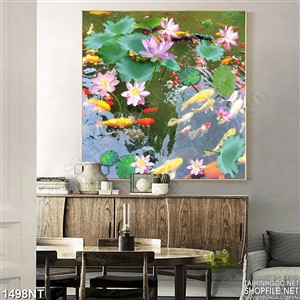 Tranh hồ sen và cá cảnh