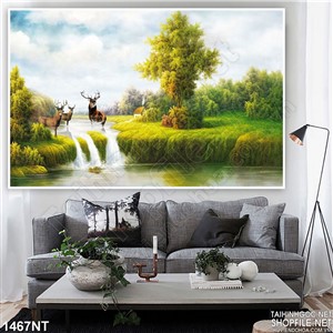 Tranh đàn hươu vượt thác